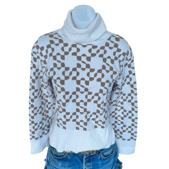 Jonathan Simkhai Brown White Turtleneck Logo Sweater XS Soft Wool Oversized $400 - Picture 7 of 11